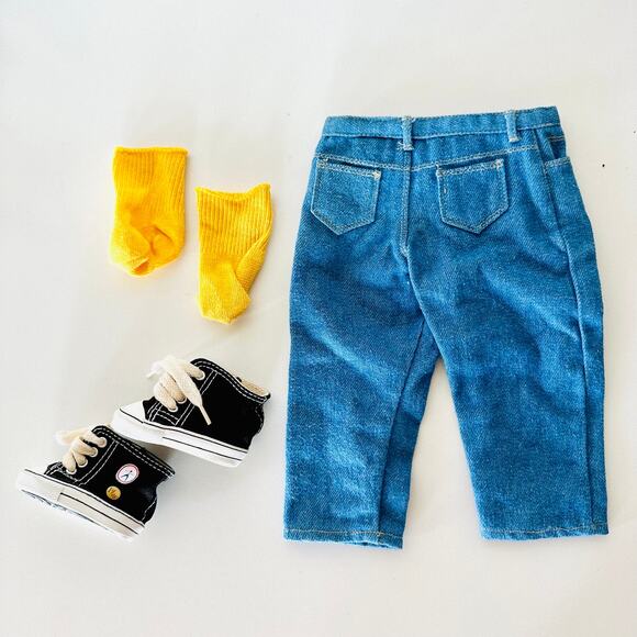 American Girl Other - AMERICAN GIRL DOLL Blue Jeans Basic Outfit Lace Up Sneakers Yellow Socks Pants